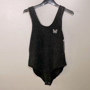 NWT Urban Nation Black Acid Wash Gray Bodysuit. Size Medium